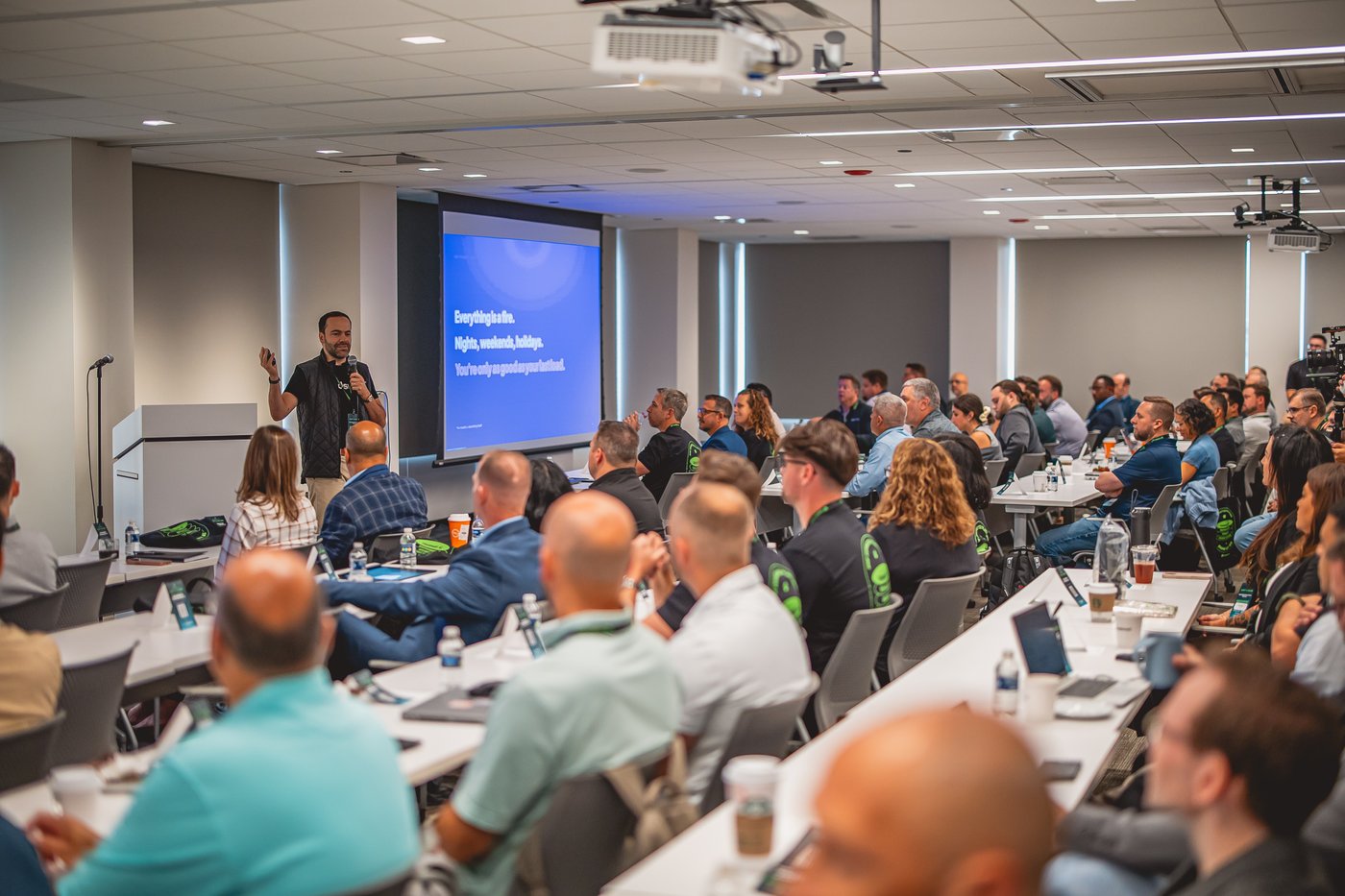Felipe Capella on stage delivering the opening keynote at Sightline 2027